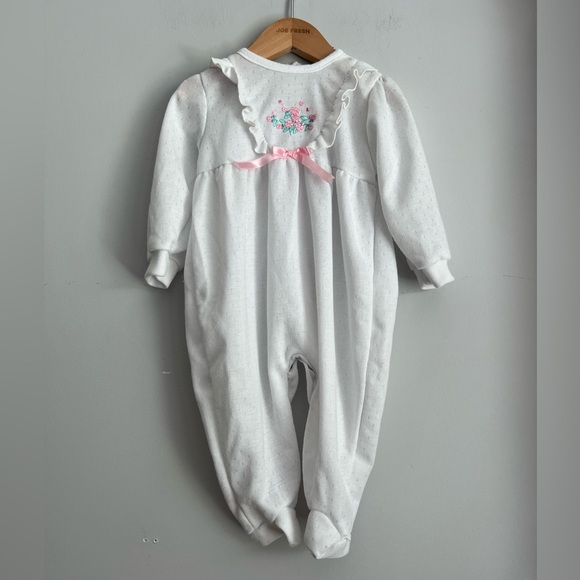 Zeddy Baby Sleeper Footies Lightweight White With Flowers & Bow 6-9 Months Girl - Picture 1 of 7